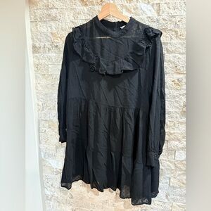 Zara Black Textured Swiss Dot Mini Dress